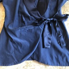 画像9: NAVY COLOR RIBBON DESIGN SILK JACKET / Ladies M (9)