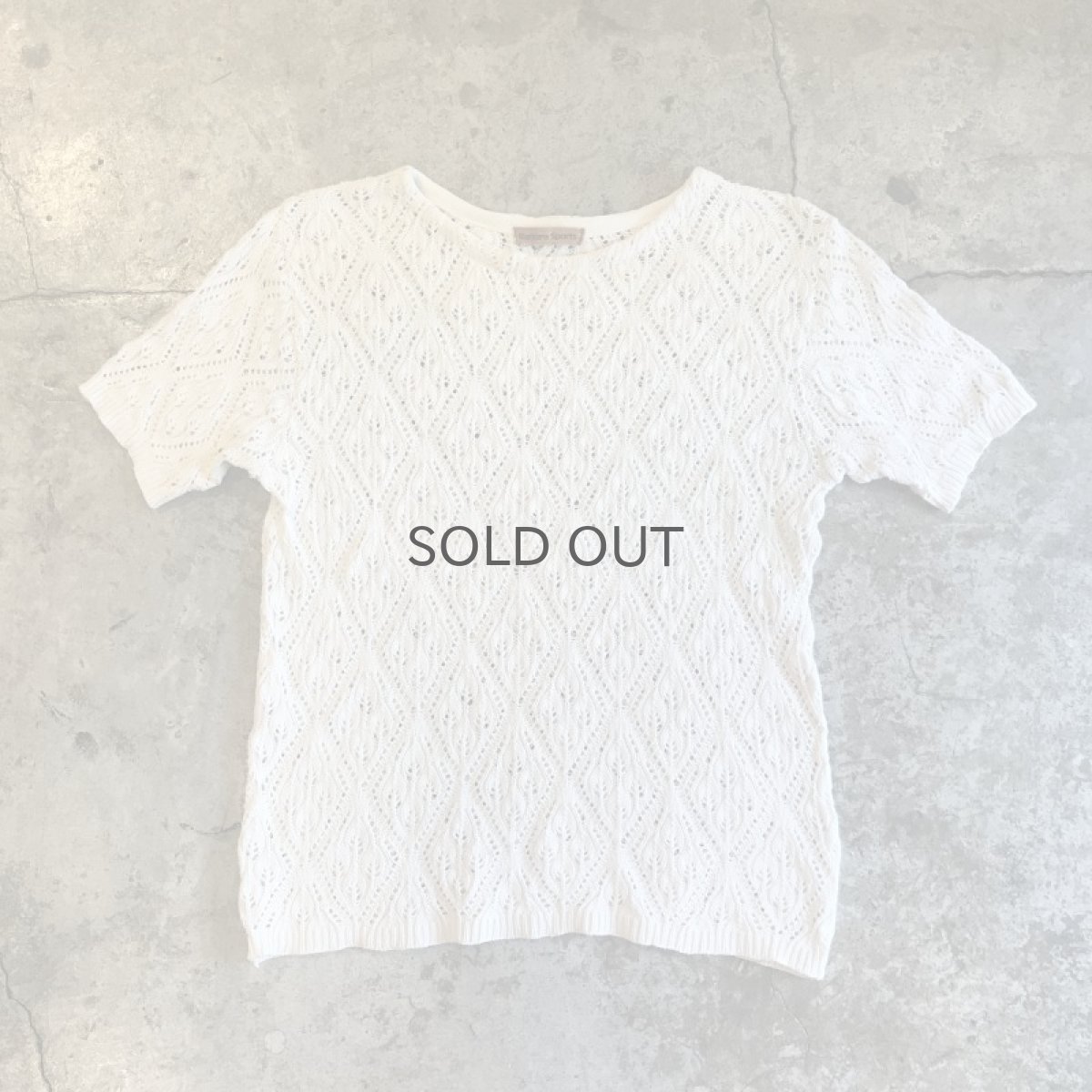 画像1: IVORY COLOR CROCHET DESIGN KNIT S/S TOPS / Ladies M (1)