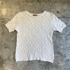 画像1: IVORY COLOR CROCHET DESIGN KNIT S/S TOPS / Ladies M (1)