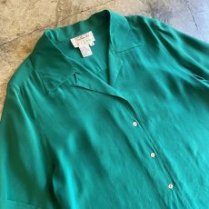 画像3: GREEN COLOR SILK S/S SHIRT / Ladies M (3)