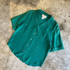 画像4: GREEN COLOR SILK S/S SHIRT / Ladies M (4)