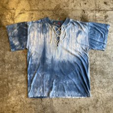 画像1: TIE DYE PATTERN LACE UP DESIGN COLOR TEE / Ladies L / MADE IN ITALY (1)