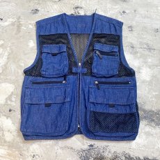 画像1: DENIM×MESH COMBINATION ZIP UP VEST / Mens L (1)