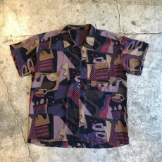 画像1: MIX COLOR ARTISTIC PATTERN S/S OPEN COLLAR SHIRT / Ladies L (1)