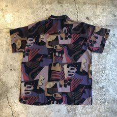 画像2: MIX COLOR ARTISTIC PATTERN S/S OPEN COLLAR SHIRT / Ladies L (2)