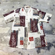 画像1: ARTISTIC GRAPHIC PATTERN SHEER BAND COLLAR S/S SHIRT / Mens L (1)