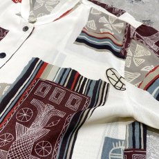 画像4: ARTISTIC GRAPHIC PATTERN SHEER BAND COLLAR S/S SHIRT / Mens L (4)