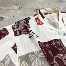 画像3: ARTISTIC GRAPHIC PATTERN SHEER BAND COLLAR S/S SHIRT / Mens L (3)