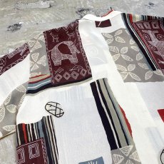 画像9: ARTISTIC GRAPHIC PATTERN SHEER BAND COLLAR S/S SHIRT / Mens L (9)