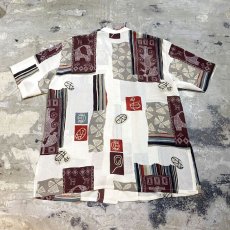 画像2: ARTISTIC GRAPHIC PATTERN SHEER BAND COLLAR S/S SHIRT / Mens L (2)