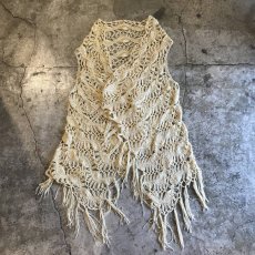 画像1: ALL OVER CROCHET FRINGE DESIGN LONG VEST / Ladies M (1)