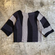 画像1: BASIC COLOR BORDER DESIGN SUMMER KNIT TOPS / Ladies M (1)