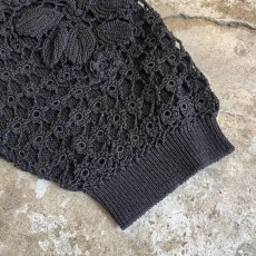 画像5: BLACK COLOR CROCHET DESIGN KNIT S/S TOPS / Ladies M (5)