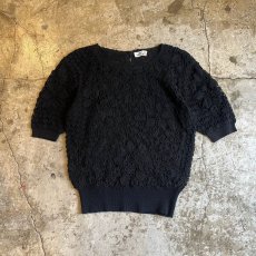 画像1: BLACK COLOR CROCHET DESIGN KNIT S/S TOPS / Ladies M (1)