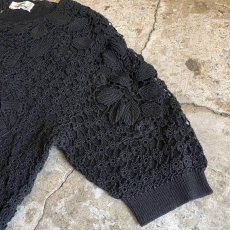 画像6: BLACK COLOR CROCHET DESIGN KNIT S/S TOPS / Ladies M (6)