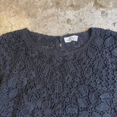 画像9: BLACK COLOR CROCHET DESIGN KNIT S/S TOPS / Ladies M (9)