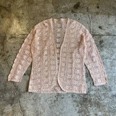 画像1: PALE TONE FLORAL PATTERN CROCHET DESIGN L/S CARDIGAN / Ladies M (1)