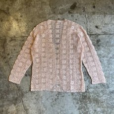 画像2: PALE TONE FLORAL PATTERN CROCHET DESIGN L/S CARDIGAN / Ladies M (2)