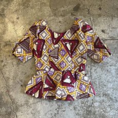 画像1: AFRICAN BATIK PATTERN BACK ZIP UP DESIGN S/S TOPS / Ladies M (1)