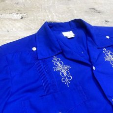 画像3: BLUE COLOR EMBROIDERY S/S CUBA SHIRT / Mens M (3)