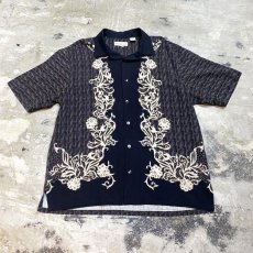 画像1: BOTANICAL ART PATTERN OPEN COLLAR S/S SHIRT / Mens M (1)