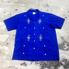 画像1: BLUE COLOR EMBROIDERY S/S CUBA SHIRT / Mens M (1)