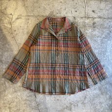 画像1: CHECK PATTERN HALF BUTTON DESIGN L/S SHIRT / Ladies L (1)