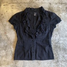 画像1: FRILL DESIGN BACK RIBBON S/S SHIRT / Ladies M (1)