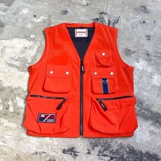 画像1: ORANGE COLOR ZIP UP OUTDOOR VEST / Mens M (1)