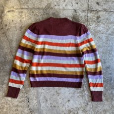 画像2: COLOR BORDER PATTERN DESIGN KNIT SWEATER / Ladies S (2)