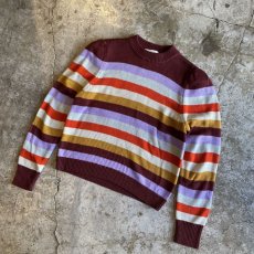 画像4: COLOR BORDER PATTERN DESIGN KNIT SWEATER / Ladies S (4)