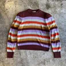 画像1: COLOR BORDER PATTERN DESIGN KNIT SWEATER / Ladies S (1)