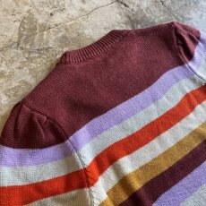 画像9: COLOR BORDER PATTERN DESIGN KNIT SWEATER / Ladies S (9)