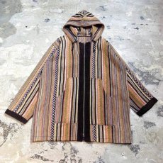 画像1: STRIPE PATTERN ZIP UP RUG HOODIE JACKET / Mens L (1)