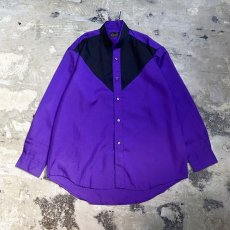 画像1: SWITCHED PURPLE COLOR BAND COLLAR L/S SHIRT / Mens L (1)