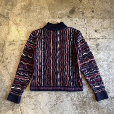 画像2: COLOR STRIPE PATTERN 3D KNIT ZIP UP DESIGN SWEATER / Ladies XS(M) (2)