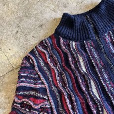 画像8: COLOR STRIPE PATTERN 3D KNIT ZIP UP DESIGN SWEATER / Ladies XS(M) (8)