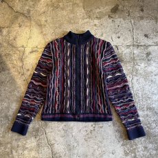 画像1: COLOR STRIPE PATTERN 3D KNIT ZIP UP DESIGN SWEATER / Ladies XS(M) (1)