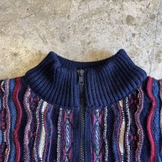 画像7: COLOR STRIPE PATTERN 3D KNIT ZIP UP DESIGN SWEATER / Ladies XS(M) (7)