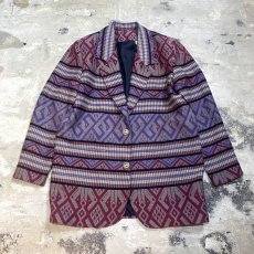 画像1: OLD NATIVE BORDER PATTERN TAILORED JACKET / Mens L / MADE IN USA (1)