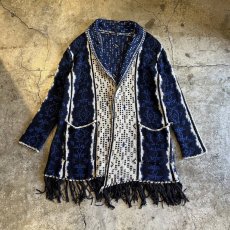 画像1: MIX COLOR NATIVE PATTERN POINT FRINGE DESIGN LONG CARDIGAN / Ladies M (1)