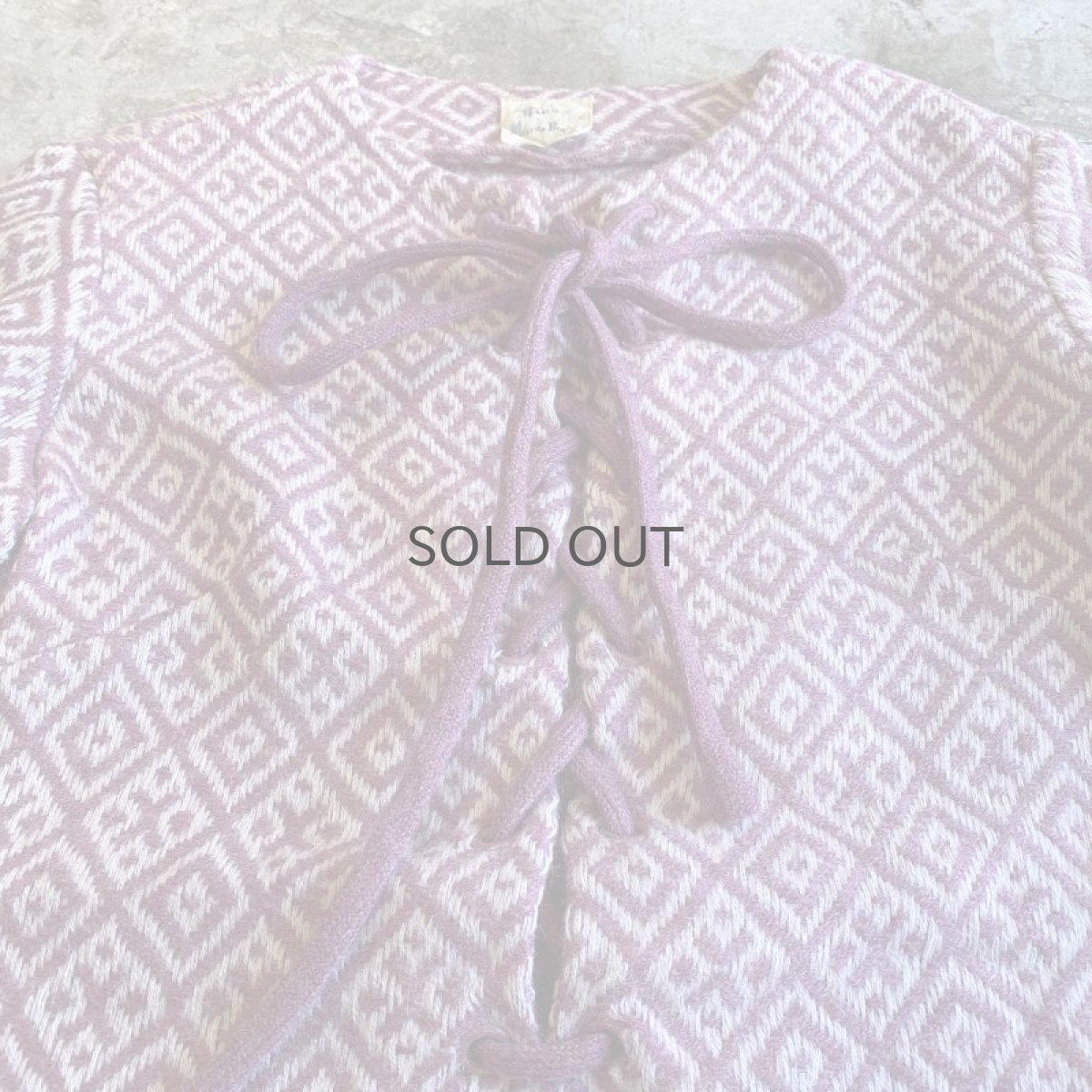 画像5: OLD ALL OVER PATTERN LACE UP DESIGN KNIT TOPS / Ladies S (5)