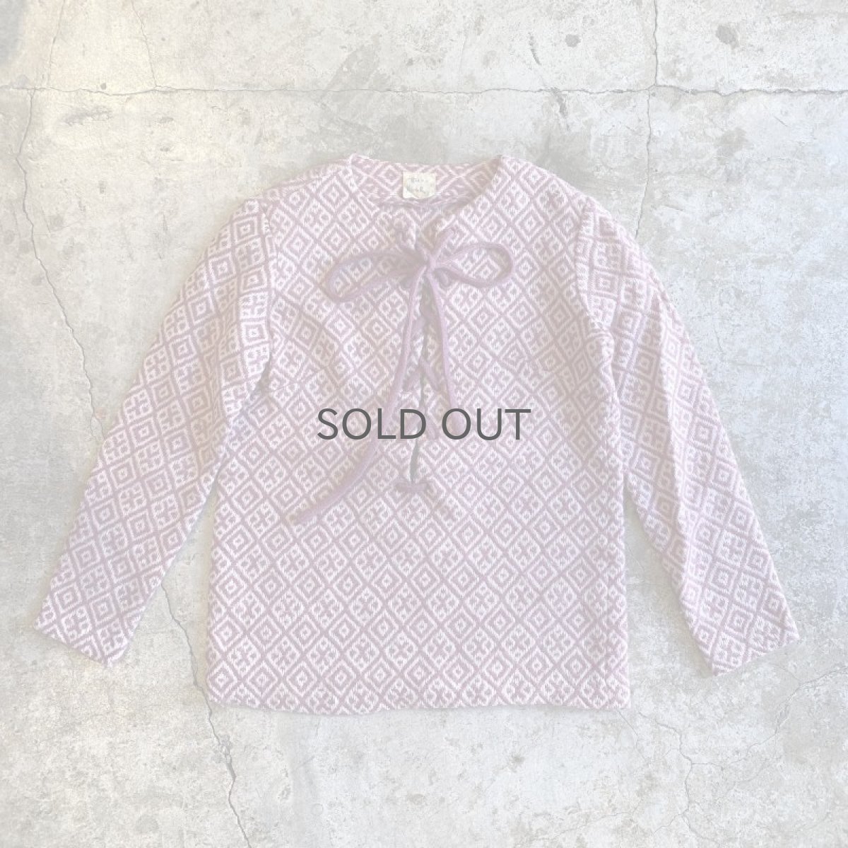 画像1: OLD ALL OVER PATTERN LACE UP DESIGN KNIT TOPS / Ladies S (1)