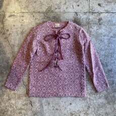 画像1: OLD ALL OVER PATTERN LACE UP DESIGN KNIT TOPS / Ladies S (1)