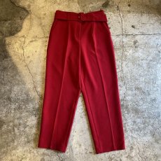 画像1: RED COLOR TUCK DESIGN BELT PANTS / W29 (1)