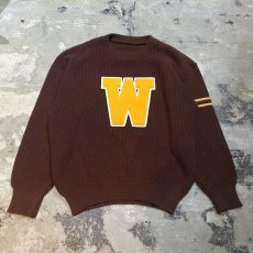 画像1: BROWN COLOR LETTERED KNIT SWEATER / Mens L (1)