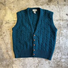 画像1: GREEN COLOR WARP KNITTING PATTERN KNIT VEST / Ladies L (1)