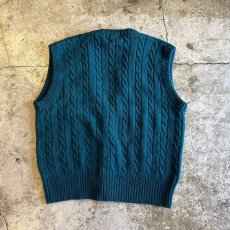 画像2: GREEN COLOR WARP KNITTING PATTERN KNIT VEST / Ladies L (2)