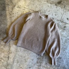 画像4: BEIGE COLOR VOLUME SLEEVE RIB DESIGN KNIT TOPS / Ladies XS(S) (4)