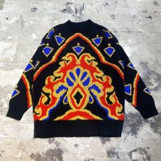 画像1: 80's ALL OVER ART PATTERN KNIT SWEATER / Mens M / MADE IN USA (1)